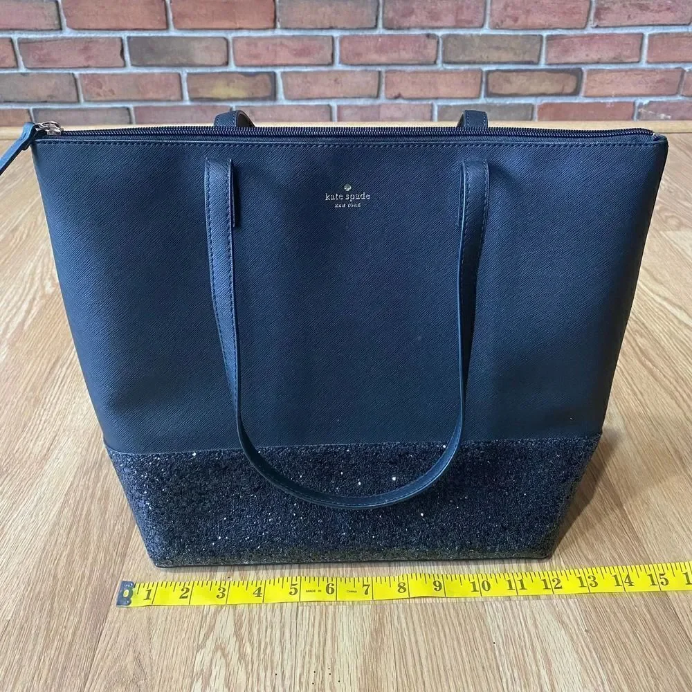 Kate Spade Greta Court Penny Glitter Large Tote Bag Black